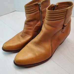 Dingo Women's Tan Leather Ankle Boots Side Zip Western Style Heel Size 8 D